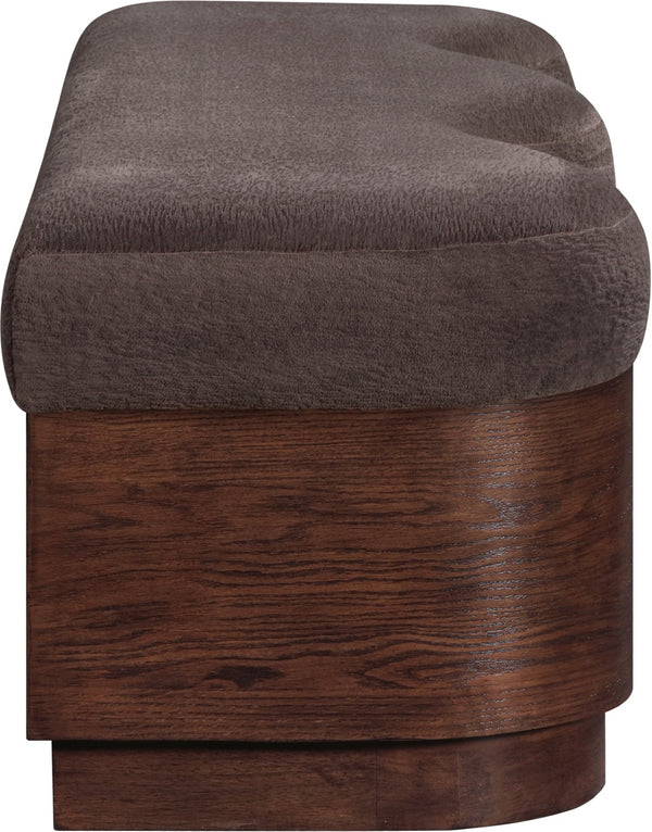 Meridian Furniture Savoy Art Deco Wave Bench with Plush Velour Upholstery and Walnut Wood Base 22082Brown