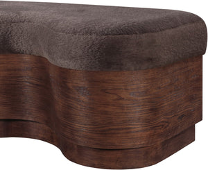 Meridian Furniture Savoy Art Deco Wave Bench with Plush Velour Upholstery and Walnut Wood Base 22082Brown