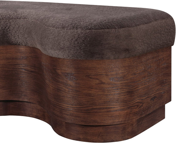Meridian Furniture Savoy Art Deco Wave Bench with Plush Velour Upholstery and Walnut Wood Base 22082Brown