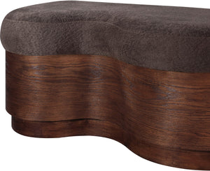 Meridian Furniture Savoy Art Deco Wave Bench with Plush Velour Upholstery and Walnut Wood Base 22082Brown