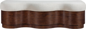 Meridian Furniture Savoy Art Deco Sculptural Bench in Plush Velour Fur with Walnut Wood Base 22082Cream