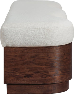 Meridian Furniture Savoy Art Deco Sculptural Bench in Plush Velour Fur with Walnut Wood Base 22082Cream