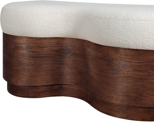 Meridian Furniture Savoy Art Deco Sculptural Bench in Plush Velour Fur with Walnut Wood Base 22082Cream