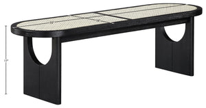 Meridian Furniture Canovia Mid-century Solid Wood Bench with Faux Cane Seat Panel for Entryway or Bedroom Black 22083Black