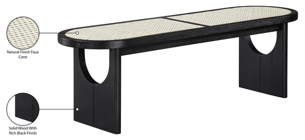 Meridian Furniture Canovia Mid-century Solid Wood Bench with Faux Cane Seat Panel for Entryway or Bedroom Black 22083Black