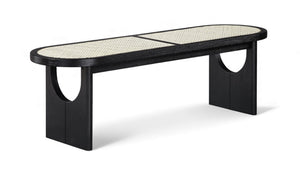 Meridian Furniture Canovia Mid-century Solid Wood Bench with Faux Cane Seat Panel for Entryway or Bedroom Black 22083Black