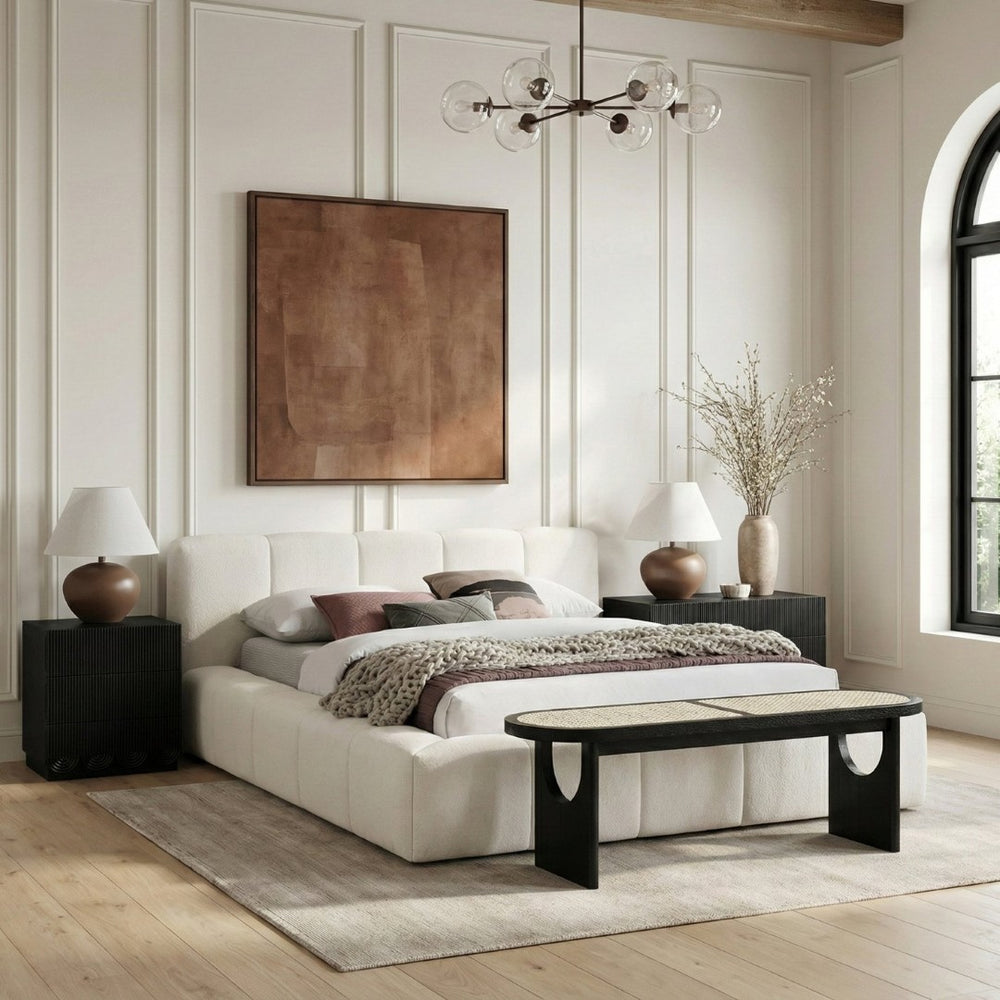 Meridian Furniture Canovia Mid-century Solid Wood Bench with Faux Cane Seat Panel for Entryway or Bedroom Black 22083Black
