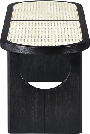 Meridian Furniture Canovia Mid-century Solid Wood Bench with Faux Cane Seat Panel for Entryway or Bedroom Black 22083Black
