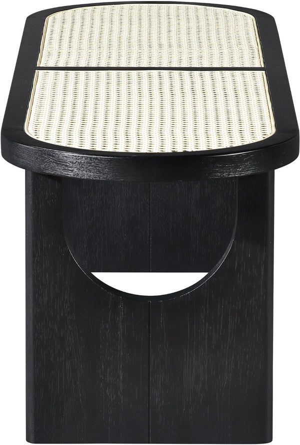 Meridian Furniture Canovia Mid-century Solid Wood Bench with Faux Cane Seat Panel for Entryway or Bedroom Black 22083Black