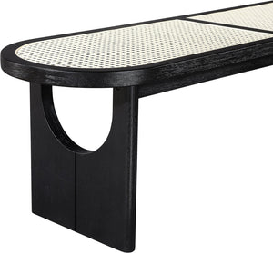 Meridian Furniture Canovia Mid-century Solid Wood Bench with Faux Cane Seat Panel for Entryway or Bedroom Black 22083Black