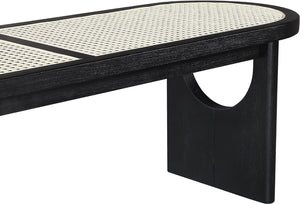 Meridian Furniture Canovia Mid-century Solid Wood Bench with Faux Cane Seat Panel for Entryway or Bedroom Black 22083Black