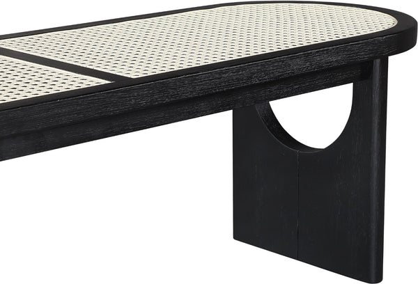 Meridian Furniture Canovia Mid-century Solid Wood Bench with Faux Cane Seat Panel for Entryway or Bedroom Black 22083Black