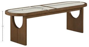 Meridian Furniture Canovia Mid-century Solid Wood Bench with Faux Cane Seat Panel for Entryway or Bedroom Brown Walnut 22083Brown