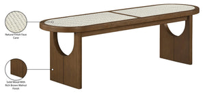 Meridian Furniture Canovia Mid-century Solid Wood Bench with Faux Cane Seat Panel for Entryway or Bedroom Brown Walnut 22083Brown
