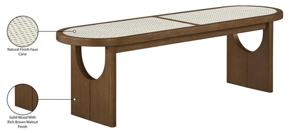 Meridian Furniture Canovia Mid-century Solid Wood Bench with Faux Cane Seat Panel for Entryway or Bedroom Brown Walnut 22083Brown