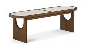 Meridian Furniture Canovia Mid-century Solid Wood Bench with Faux Cane Seat Panel for Entryway or Bedroom Brown Walnut 22083Brown