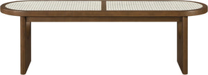 Meridian Furniture Canovia Mid-century Solid Wood Bench with Faux Cane Seat Panel for Entryway or Bedroom Brown Walnut 22083Brown