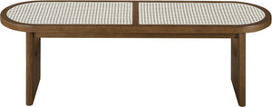 Meridian Furniture Canovia Mid-century Solid Wood Bench with Faux Cane Seat Panel for Entryway or Bedroom Brown Walnut 22083Brown