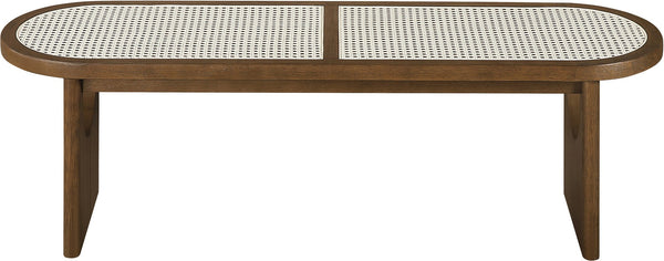 Meridian Furniture Canovia Mid-century Solid Wood Bench with Faux Cane Seat Panel for Entryway or Bedroom Brown Walnut 22083Brown
