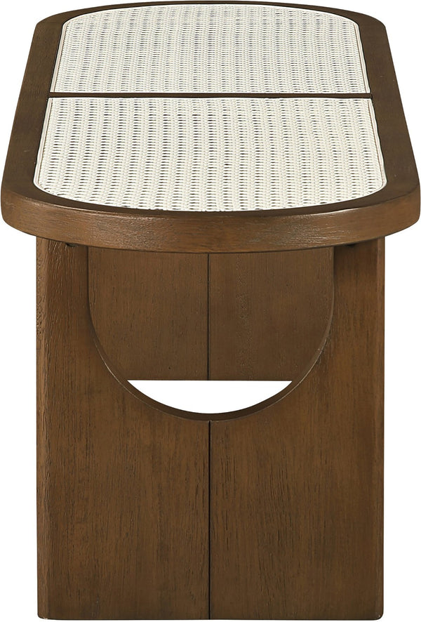 Meridian Furniture Canovia Mid-century Solid Wood Bench with Faux Cane Seat Panel for Entryway or Bedroom Brown Walnut 22083Brown