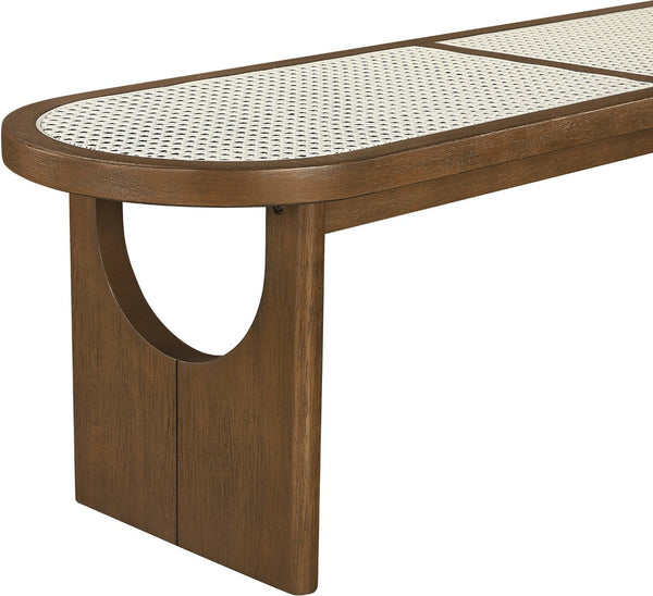 Meridian Furniture Canovia Mid-century Solid Wood Bench with Faux Cane Seat Panel for Entryway or Bedroom Brown Walnut 22083Brown