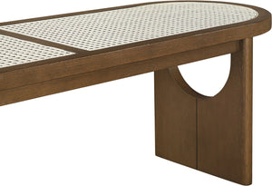 Meridian Furniture Canovia Mid-century Solid Wood Bench with Faux Cane Seat Panel for Entryway or Bedroom Brown Walnut 22083Brown