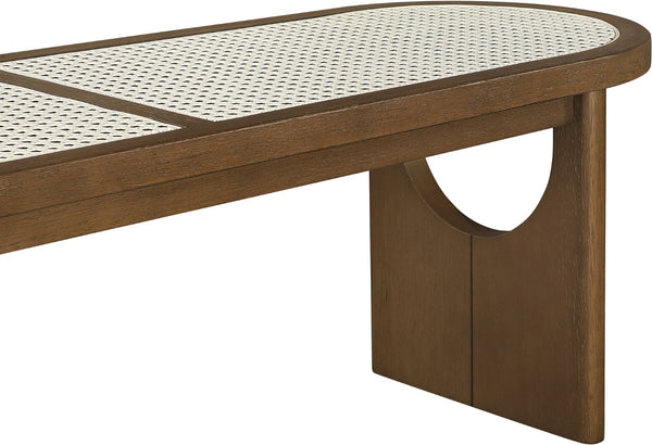 Meridian Furniture Canovia Mid-century Solid Wood Bench with Faux Cane Seat Panel for Entryway or Bedroom Brown Walnut 22083Brown