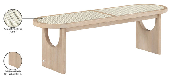 Meridian Furniture Canovia Mid-century Solid Wood Bench with Faux Cane Seat Panel for Entryway or Bedroom Natural 22083Natural