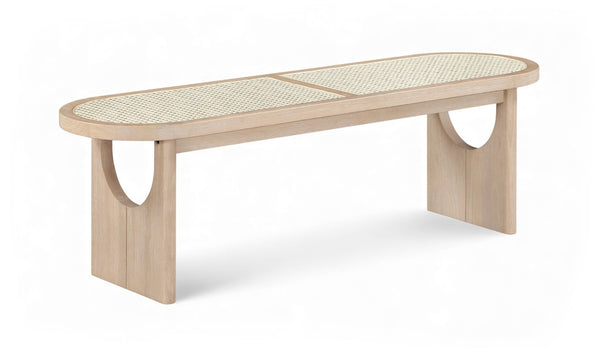 Meridian Furniture Canovia Mid-century Solid Wood Bench with Faux Cane Seat Panel for Entryway or Bedroom Natural 22083Natural