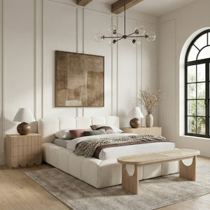 Meridian Furniture Canovia Mid-century Solid Wood Bench with Faux Cane Seat Panel for Entryway or Bedroom Natural 22083Natural