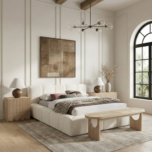Meridian Furniture Canovia Mid-century Solid Wood Bench with Faux Cane Seat Panel for Entryway or Bedroom Natural 22083Natural