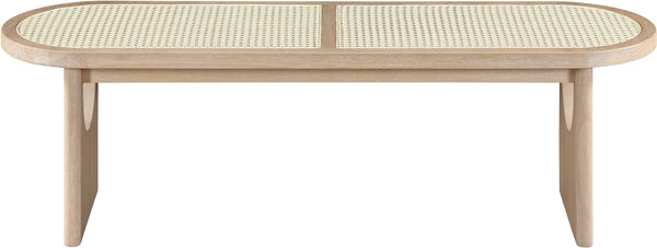 Meridian Furniture Canovia Mid-century Solid Wood Bench with Faux Cane Seat Panel for Entryway or Bedroom Natural 22083Natural