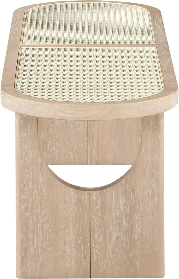 Meridian Furniture Canovia Mid-century Solid Wood Bench with Faux Cane Seat Panel for Entryway or Bedroom Natural 22083Natural