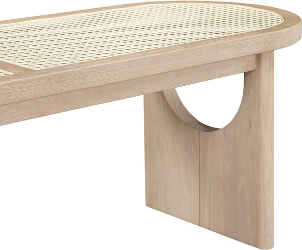 Meridian Furniture Canovia Mid-century Solid Wood Bench with Faux Cane Seat Panel for Entryway or Bedroom Natural 22083Natural