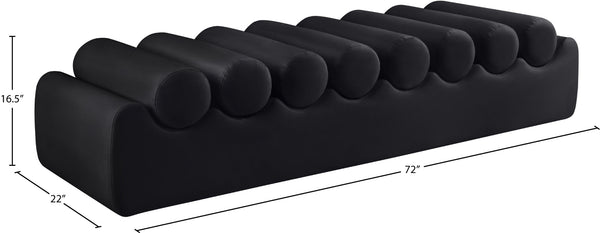 Meridian Furniture Rumble Vegan Leather Upholstered Bench with Bolster Pillows for Bedroom or Entryway Black 72 inches 22084Black