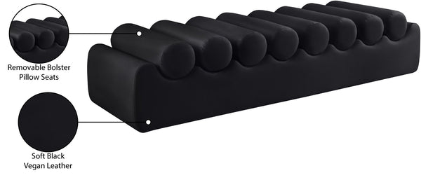 Meridian Furniture Rumble Vegan Leather Upholstered Bench with Bolster Pillows for Bedroom or Entryway Black 72 inches 22084Black