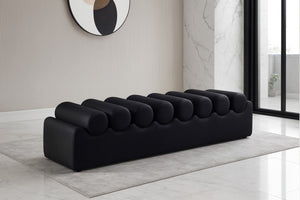 Meridian Furniture Rumble Vegan Leather Upholstered Bench with Bolster Pillows for Bedroom or Entryway Black 72 inches 22084Black