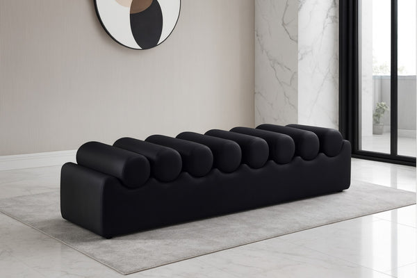 Meridian Furniture Rumble Vegan Leather Upholstered Bench with Bolster Pillows for Bedroom or Entryway Black 72 inches 22084Black