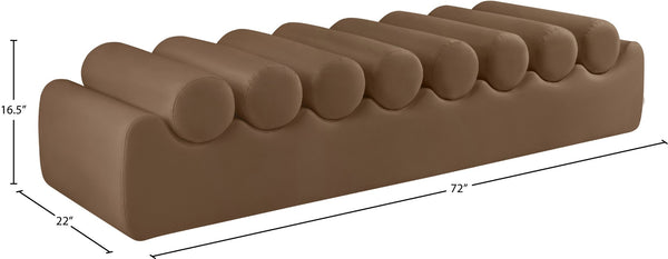 Meridian Furniture Rumble Vegan Leather Upholstered Bench with Bolster Pillows for Bedroom or Entryway Brown 72 inches 22084Brown