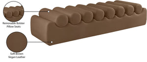 Meridian Furniture Rumble Vegan Leather Upholstered Bench with Bolster Pillows for Bedroom or Entryway Brown 72 inches 22084Brown