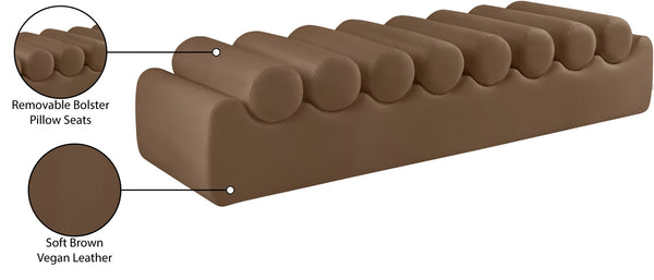 Meridian Furniture Rumble Vegan Leather Upholstered Bench with Bolster Pillows for Bedroom or Entryway Brown 72 inches 22084Brown
