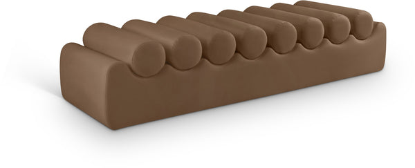 Meridian Furniture Rumble Vegan Leather Upholstered Bench with Bolster Pillows for Bedroom or Entryway Brown 72 inches 22084Brown