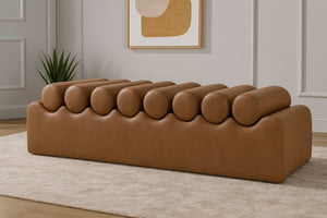 Meridian Furniture Rumble Vegan Leather Upholstered Bench with Bolster Pillows for Bedroom or Entryway Brown 72 inches 22084Brown