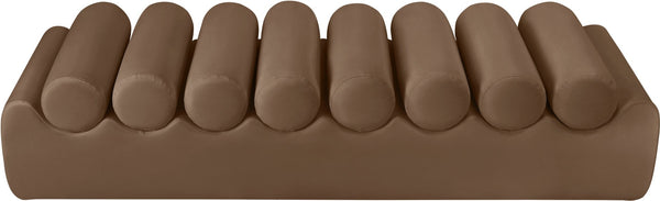 Meridian Furniture Rumble Vegan Leather Upholstered Bench with Bolster Pillows for Bedroom or Entryway Brown 72 inches 22084Brown