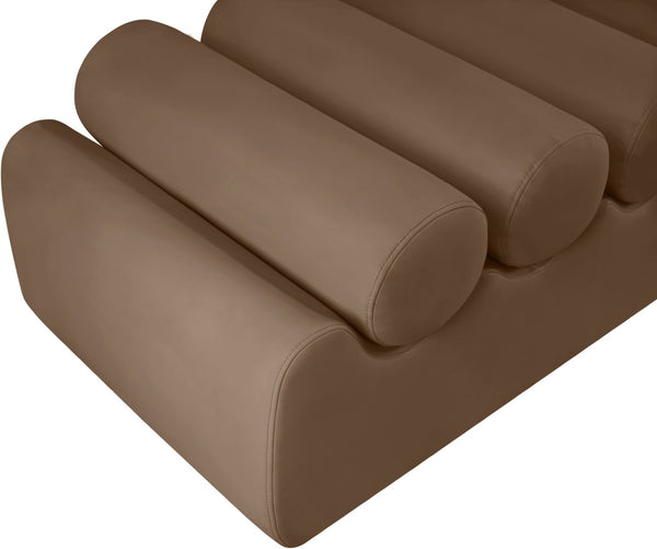 Meridian Furniture Rumble Vegan Leather Upholstered Bench with Bolster Pillows for Bedroom or Entryway Brown 72 inches 22084Brown
