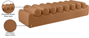 Meridian Furniture Rumble Vegan Leather Upholstered Bench with Bolster Pillows for Bedroom or Entryway Cognac 72 inches 22084Cognac