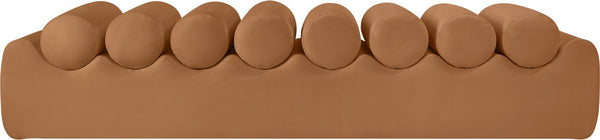 Meridian Furniture Rumble Vegan Leather Upholstered Bench with Bolster Pillows for Bedroom or Entryway Cognac 72 inches 22084Cognac