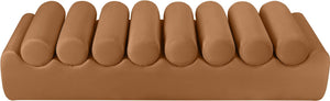 Meridian Furniture Rumble Vegan Leather Upholstered Bench with Bolster Pillows for Bedroom or Entryway Cognac 72 inches 22084Cognac