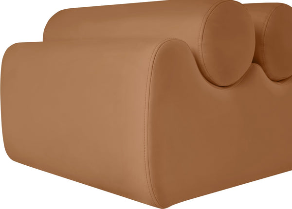 Meridian Furniture Rumble Vegan Leather Upholstered Bench with Bolster Pillows for Bedroom or Entryway Cognac 72 inches 22084Cognac