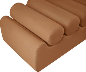 Meridian Furniture Rumble Vegan Leather Upholstered Bench with Bolster Pillows for Bedroom or Entryway Cognac 72 inches 22084Cognac